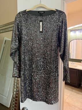 Steve Madden Gunmetal Sequin Mini Dress